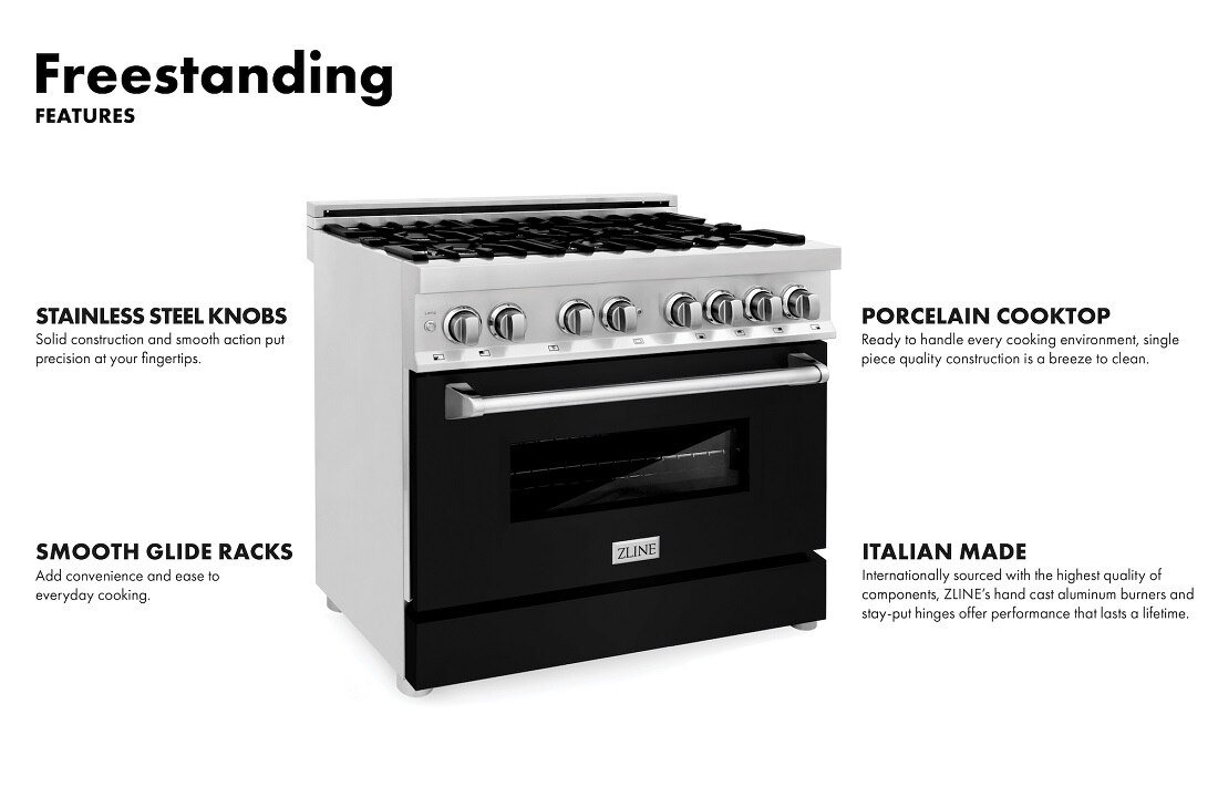 ZLINE Kitchen and Bath 36" 4.6 cu. ft. Dual Fuel Range with Gas Stove and Electric Oven in